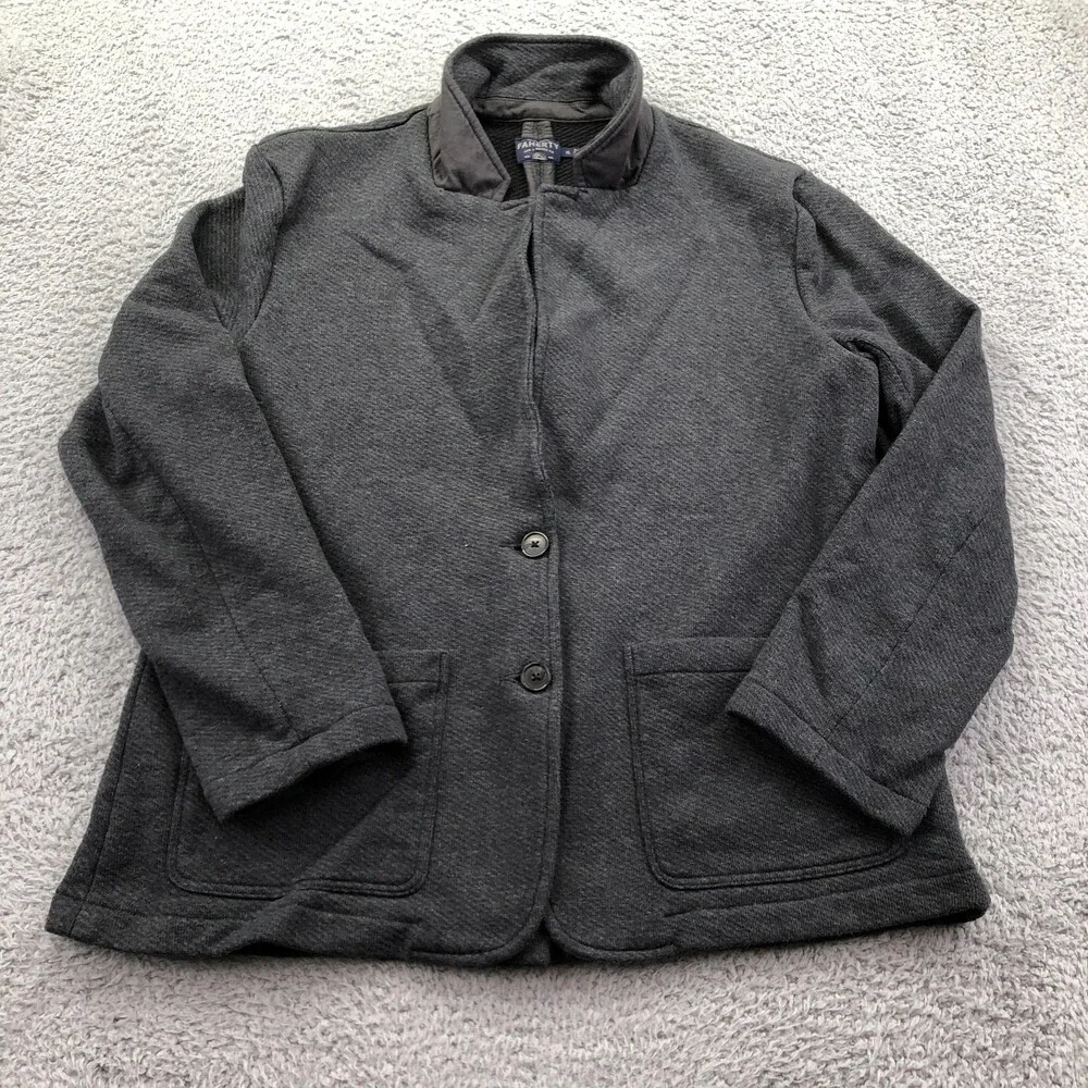 Faherty Jacket Mens XL Gray Knit Button Front Stand Collar Pockets Casual